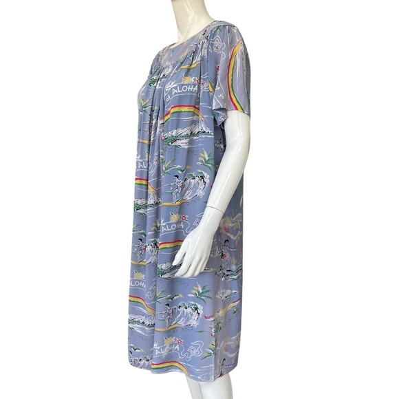 Vintage 1940’s/50’s Surf/ Fishing Print Hawaiian Muu-Muu Dress, Small - Picture 4 of 12